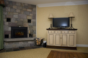 living room stone fireplace
